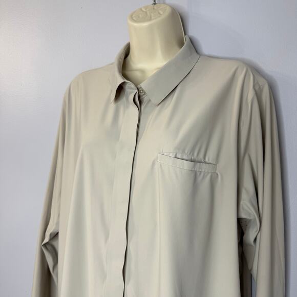 ATHLETA Urbanite Top Blouse Shirt Stretch Beige Commute Work Travel Sz XL - Picture 8 of 15